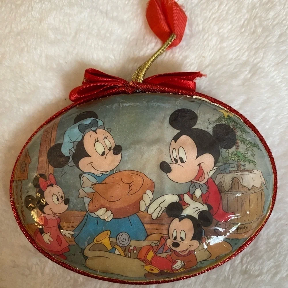 Disney’s Christmas ornament Mickey Minnie oval vintage paper mache   #6